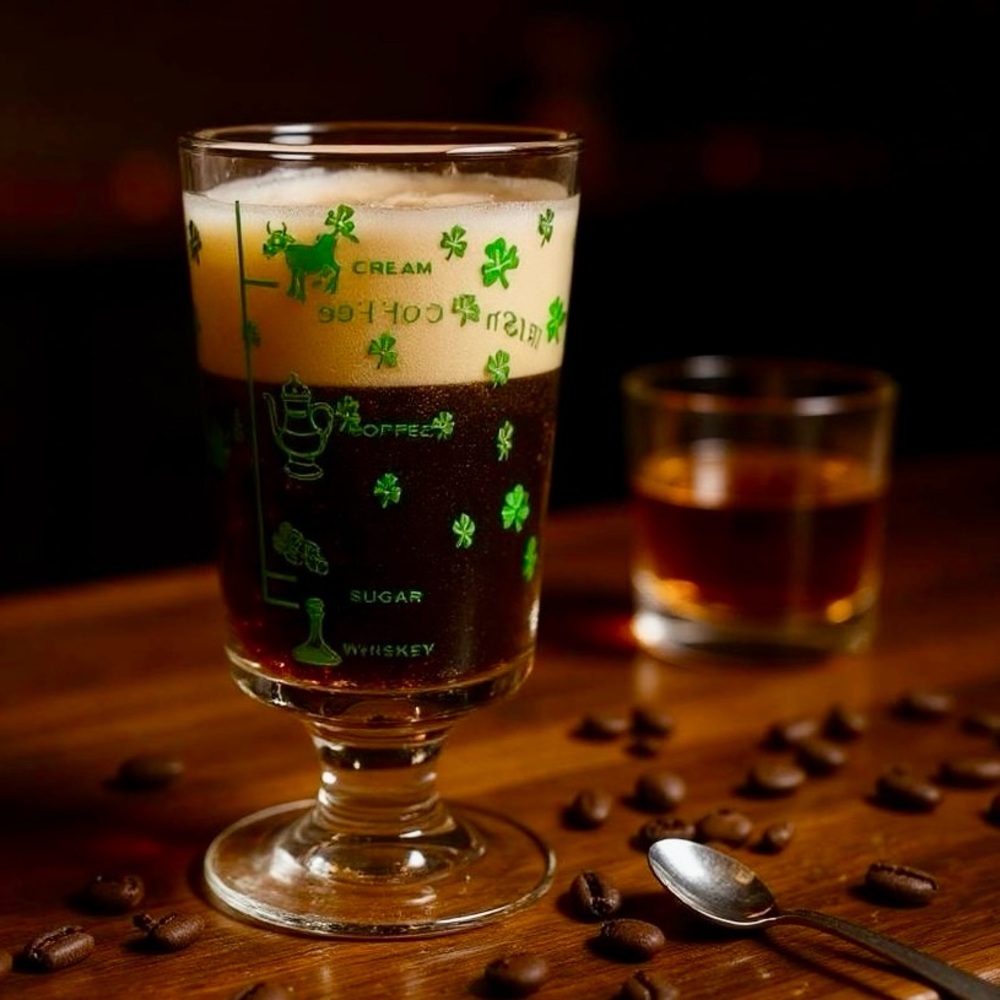 Libbey Irish Coffee Footed Glasses (2) Saint Patricks Day, 1960's, Barware